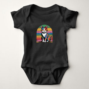 Groovy Psychedelic Cat Retro Baby T - Shirt