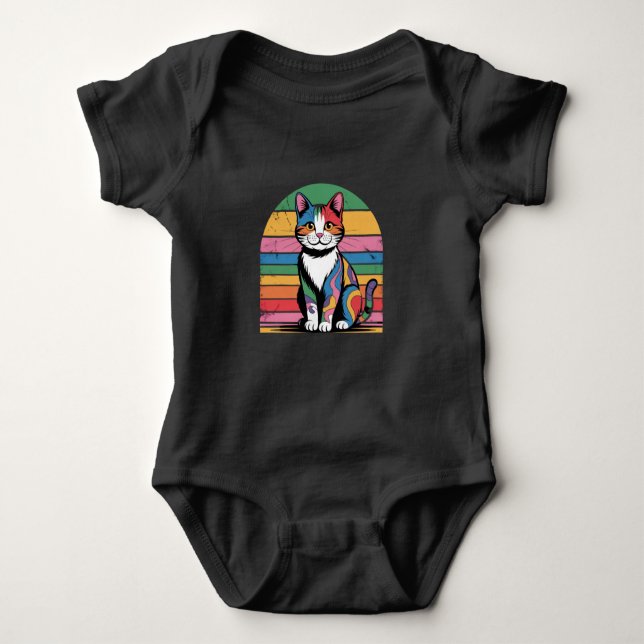 Groovy Psychedelic Cat Retro Baby T - Shirt (Vorderseite)