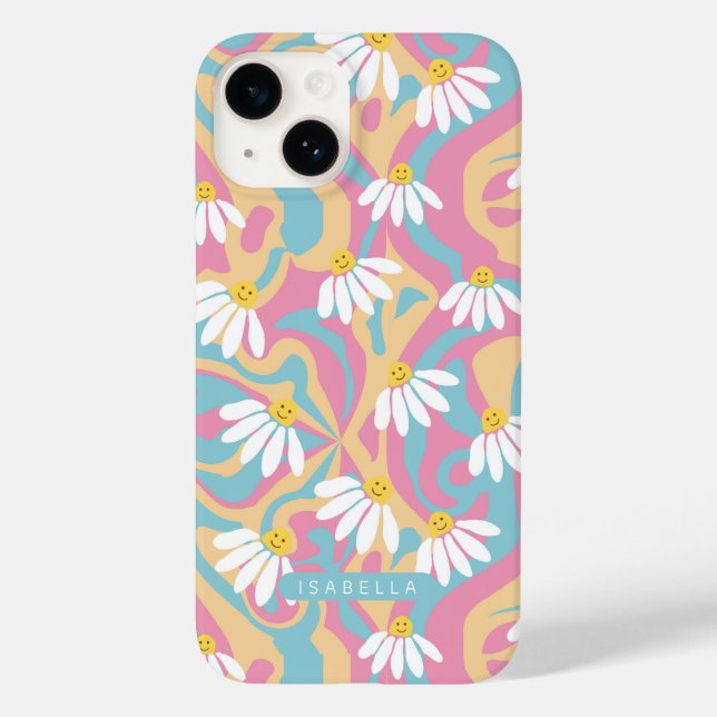 Groovy Psychedelic Daisy Blume Personalisiert Name Case-Mate iPhone Hülle (Rückseite)