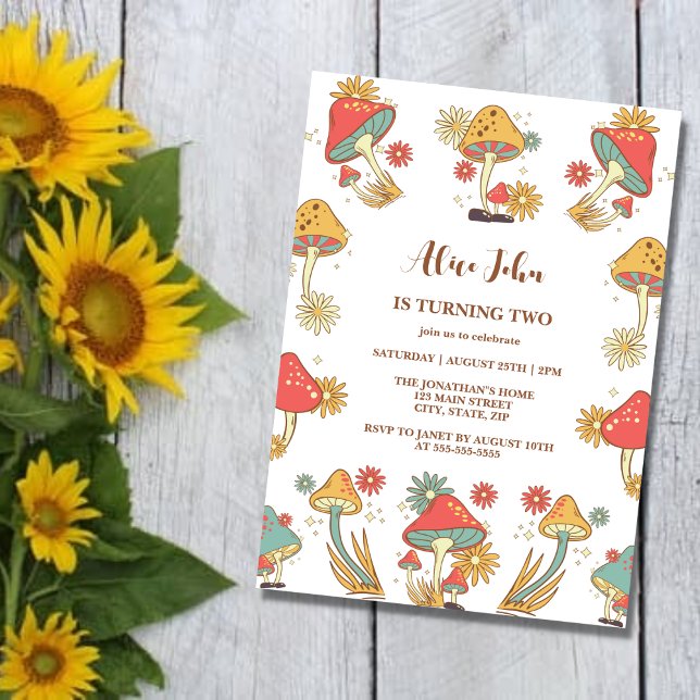 Groovy Psychedelic Mushroom Kindergeburtstag Einladung (Von Creator hochgeladen)