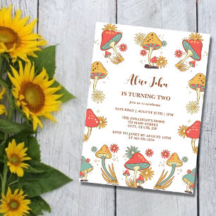 Groovy Psychedelic Mushroom Kindergeburtstag Einladung