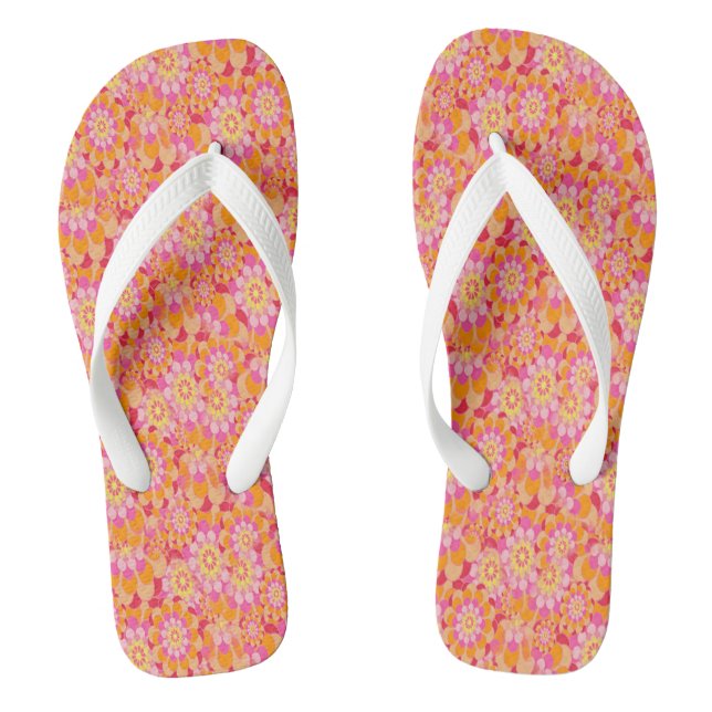 Groovy Psychedelic Pink Orange Hippy Blume Flip Flops (Fußbett)