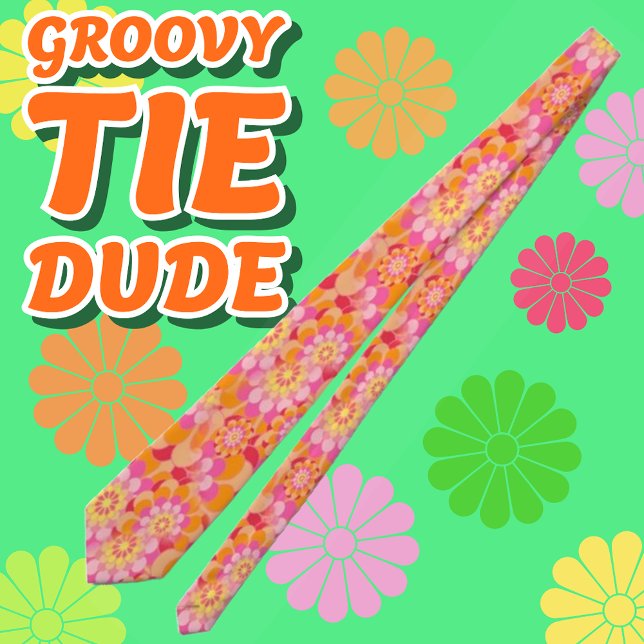 Groovy Psychedelic Pink Orange Hippy Blume Krawatte (Groovy Psychedelic Floral TIe)