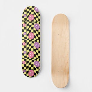 Groovy psychedelic Retro Smiley Checkerboard, Skateboard