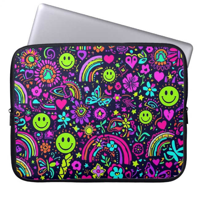 Groovy Psychedelic Smiley Face Laptop Sleeve - 70s (Vorderseite)
