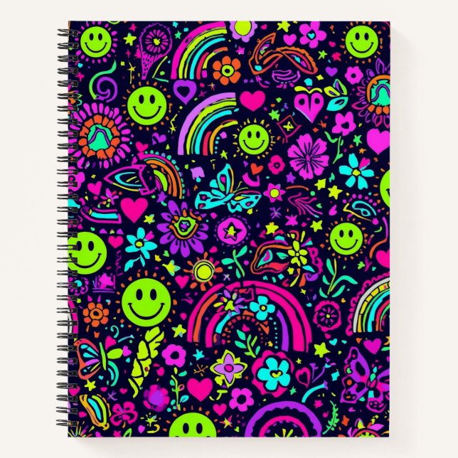 Groovy Psychedelic Smiley Face Notizbuch - Retro 7 (Vorderseite)