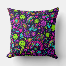 Groovy Psychedelic Smiley Face Throw Pillow Kissen