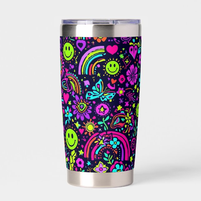 Groovy Psychedelic Smiley Face Tumbler - Retro 70s Thermobecher (Vorderseite)