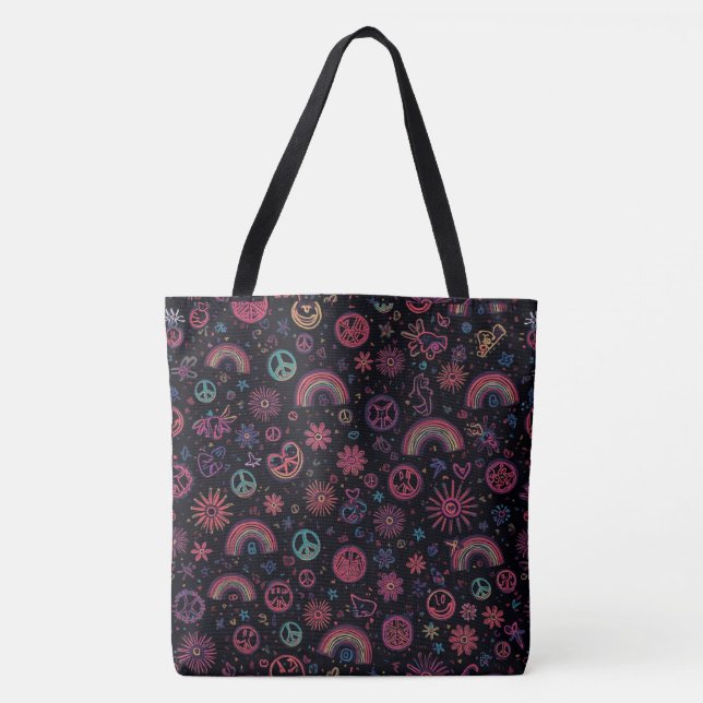 Groovy-Psychedelic-Tasche | 70er Regenbogen & Smil (Vorderseite)