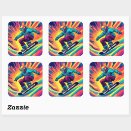 Groovy Psychedelic Teen Snowboarder Geburtstag Quadratischer Aufkleber