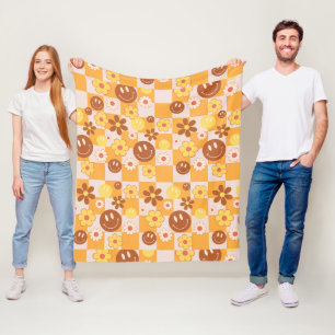 Groovy psychedelisch Retro Smiley Karomuster, Fleecedecke