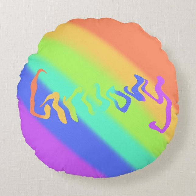 Groovy psychedelischer Regenbogen Rundes Kissen (Vorderseite)