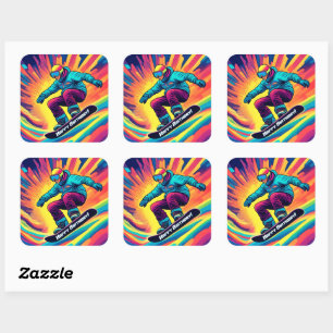 Groovy psychedelischer Teenager-Schneebrettfahrer- Quadratischer Aufkleber
