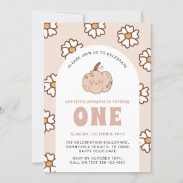 Groovy Pumpkin Daisies Retro Boho Erster Geburtsta Einladung