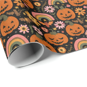 Groovy Pumpkin und Rainbow Halloween Floral Geschenkpapier