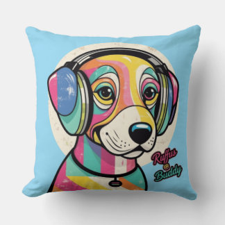 Groovy Puppy: Eine farbenfrohe Kanine Kissen