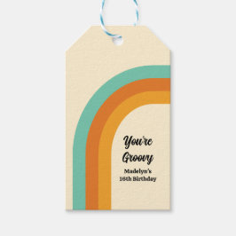 Groovy Rainbow 1970s Style Turquoise & Orange Gold Geschenkanhänger