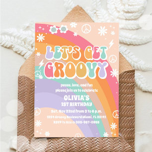 Groovy Rainbow 1. Geburtstagseinladung Einladung