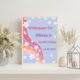 Groovy Rainbow Birthday Party Begrüßungszeichen Poster