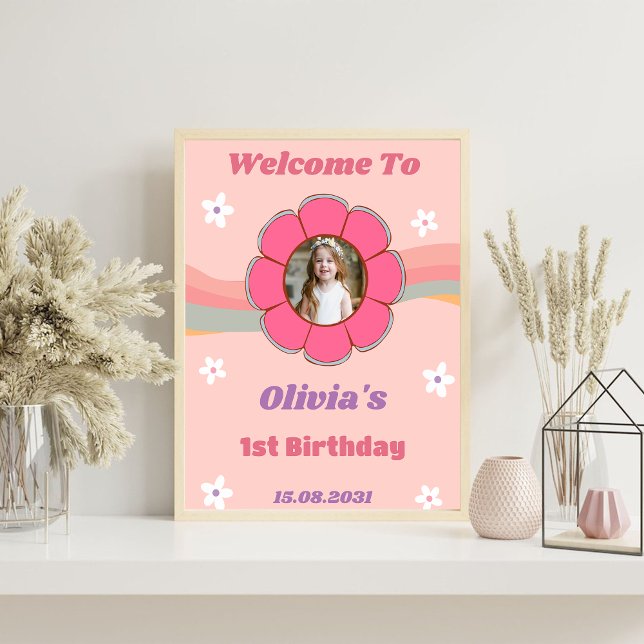 Groovy Rainbow Birthday Party Begrüßungszeichen Poster (Von Creator hochgeladen)