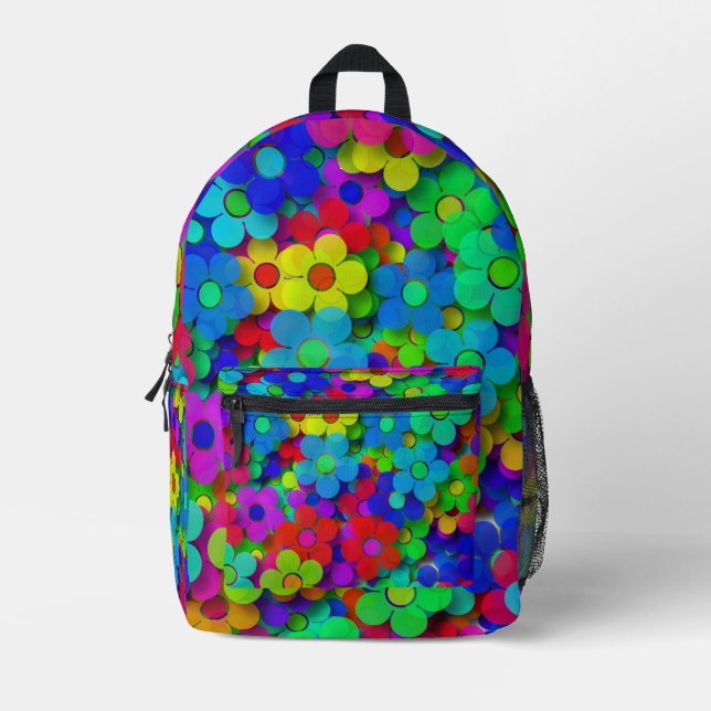 Groovy Rainbow Blume Bedruckter Rucksack (Vorderseite)