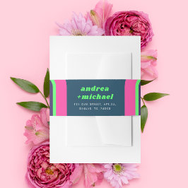 Groovy Rainbow Pink Aquamarin Lime Green Retro Wed Einladungsbanderole