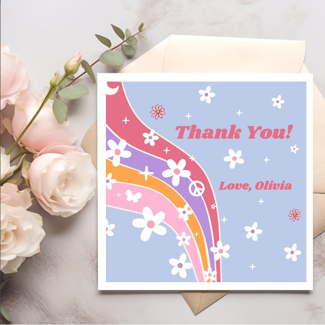 Groovy Rainbow Retro Birthday Party Napkins Serviette (Von Creator hochgeladen)