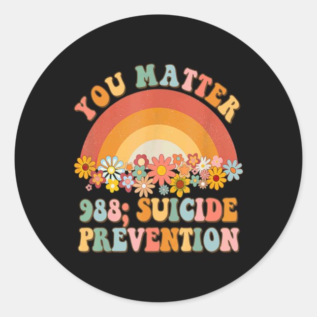 Groovy Rainbow You 988 Suicide Prevention A  Runder Aufkleber (Vorderseite)