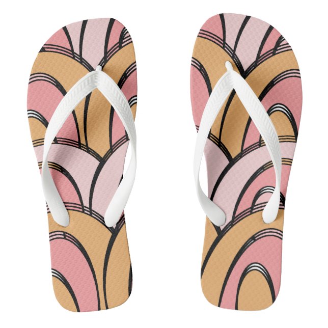 Groovy Rainbows Orange Pink Pattern Flip Flops (Fußbett)