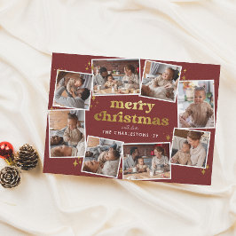 Groovy Red & Gold Merry Christmas 8 Photo Collage Feiertagskarte