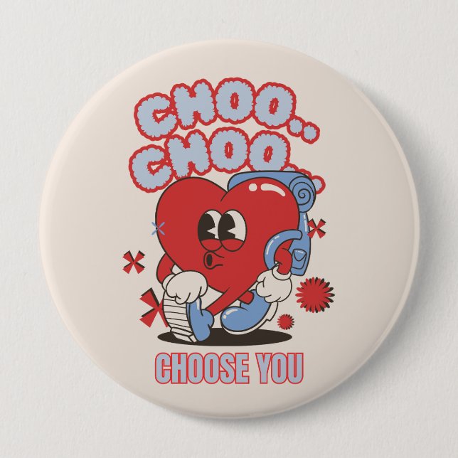 Groovy Red Heart singend Valentines Button (Vorderseite)
