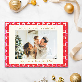 Groovy Red Pink Retro Niedlich Zwei Fotos Weihnach Feiertagskarte