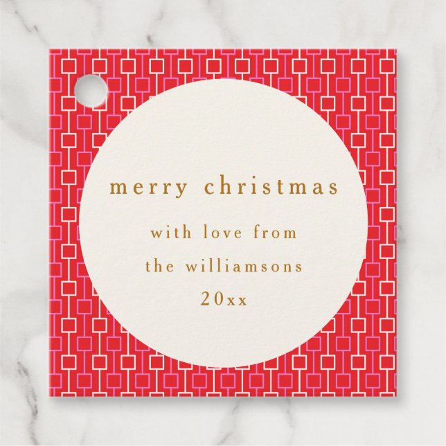 Groovy Red Pink Retro Niedlicher Individuelle Name Geschenkanhänger (Vorderseite)