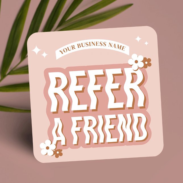 Groovy Refer a Friend Trendy Retro Beauty Salon Empfehlungskarte (Groovy and fun business referral discount cards, featuring retro fonts and trendy design)