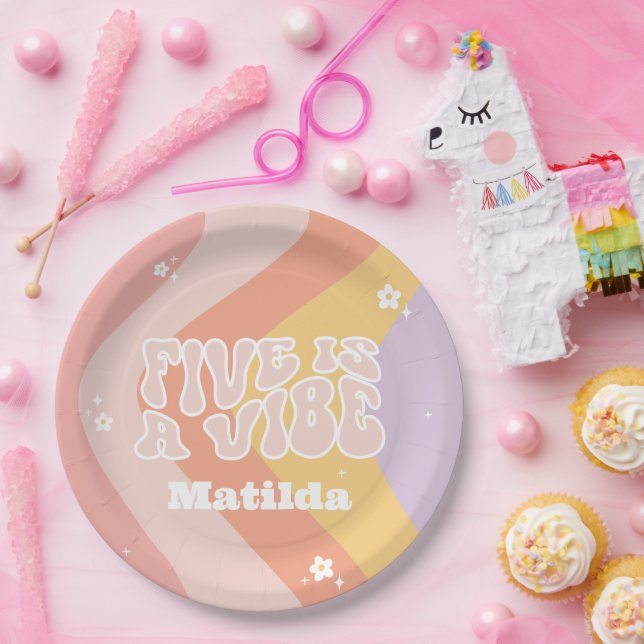 Groovy Regenbogen 5 ist eine vibe 60er Jahre Retro Pappteller (Party)