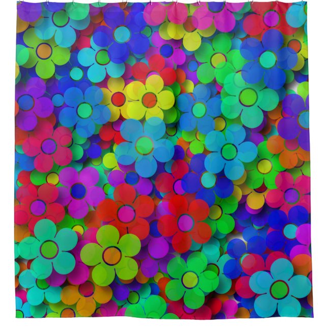 Groovy Regenbogen-Blumen Duschvorhang (Vorderseite)