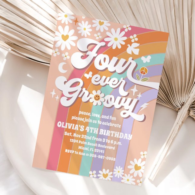 Groovy Regenbogen-Daisy-Geburtstagseinladung Einladung (Von Creator hochgeladen)