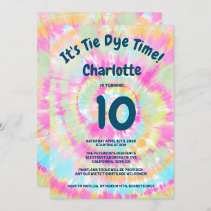 Groovy Regenbogen gefärbte Krawatte 10. Kindergebu Einladung