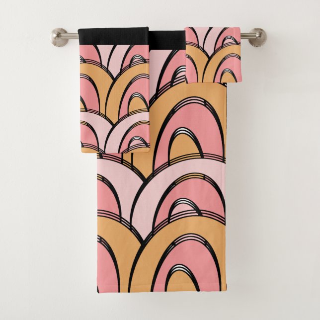 Groovy Regenbogen Orange Rosa Muster Badhandtuch Set (Insitu)