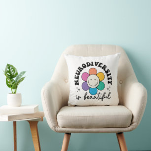Groovy Regenbogen Smiley-Blume Neurodiversität Kissen