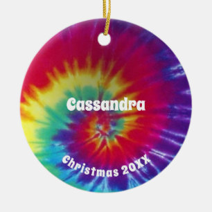 Groovy Regenbogen-Tie-Dye-Hippie Keramik Ornament