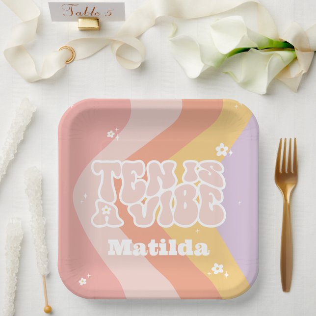 Groovy Regenbogen zehn ist eine vibe 60er Jahre Re Pappteller (Hochzeit)