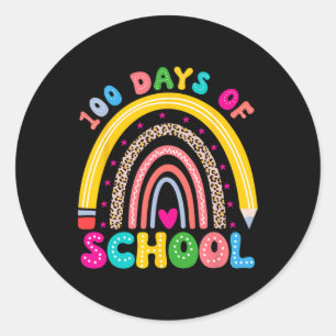Groovy Retro100 Days of School Rainbow 100 day O Runder Aufkleber