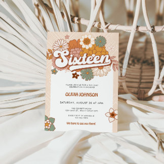 Groovy Retro 16. Geburtstagsparty Einladung