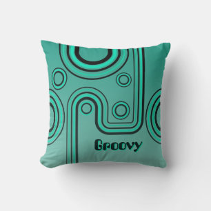 Groovy Retro 1960er Linear Design Türkis Schwarz Kissen