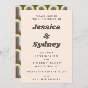 Groovy Retro 60er 70er Aesthetic Olive Green Weddi Einladung