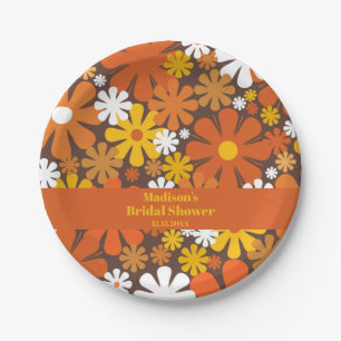 Groovy Retro 60er 70er Blume Pattern Brown Orange Pappteller