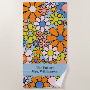 Groovy Retro 60er 70er Floral Pattern Bride Bridal Strandtuch