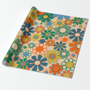 Groovy Retro 60er 70er Hippie Vintage Blumenmuster Geschenkpapier