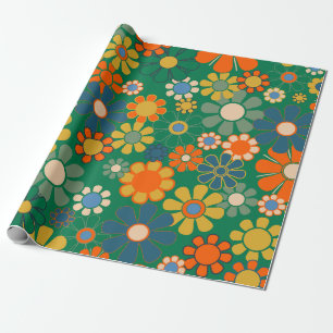 Groovy Retro 60er 70er Hippie Vintages Blumenmuste Geschenkpapier